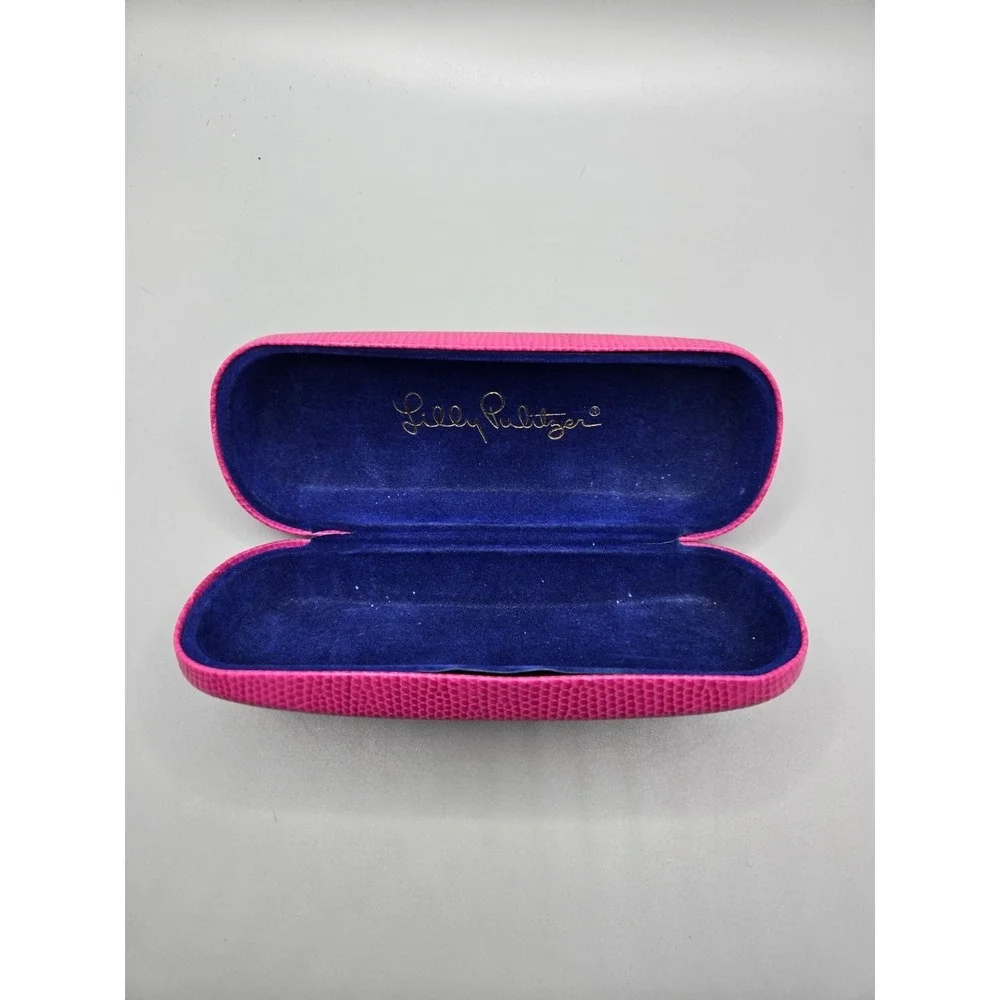 Lilly Pulitzer Hot Pink Clamshell Eyeglass Case‎ Hard Shell with Blue Lining